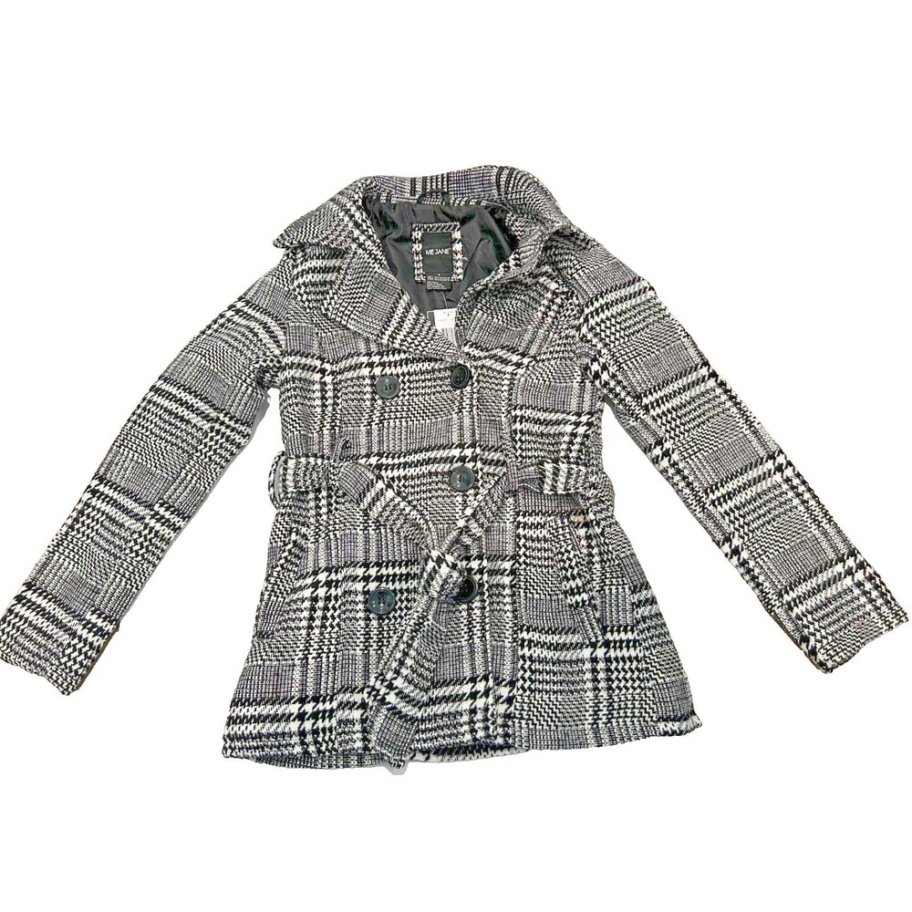 Me Jane Women's Black and Ivory Double Breasted Coat size Small PeaCoat